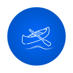 Icon Wassersportarten: Man sieht ein Boot mit Ruder