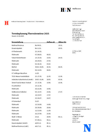 Veranstaltungsübersicht für die Theresienwiese Heilbronn