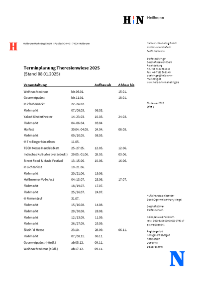 Veranstaltungsübersicht für die Theresienwiese Heilbronn