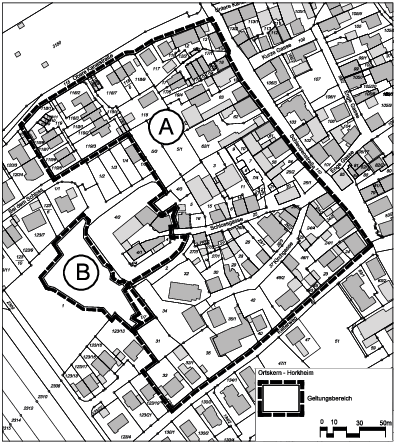 Übersichtsplan Ortkern Horkheim West - Kartengrundlage: Vermessungs- und Katasteramt