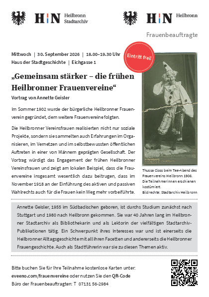 Vortrag von Annette Geisler "Gemeinsam stärker - die frühen Heilbronner Frauen" Veranstaltung im Stadtarchiv Heilbronn